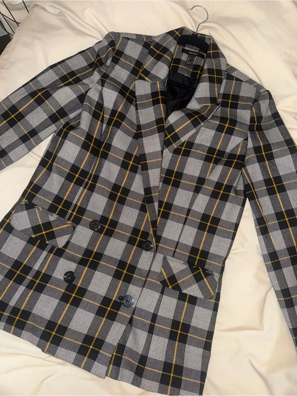 Double-Breasted Plaid Blazer Jacket